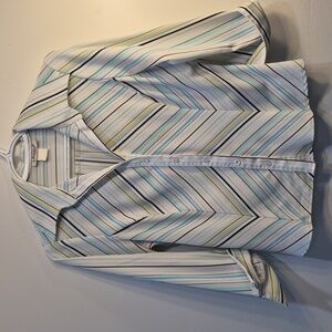 Jessica Petite Light Blue, White & Black Striped Knit Top